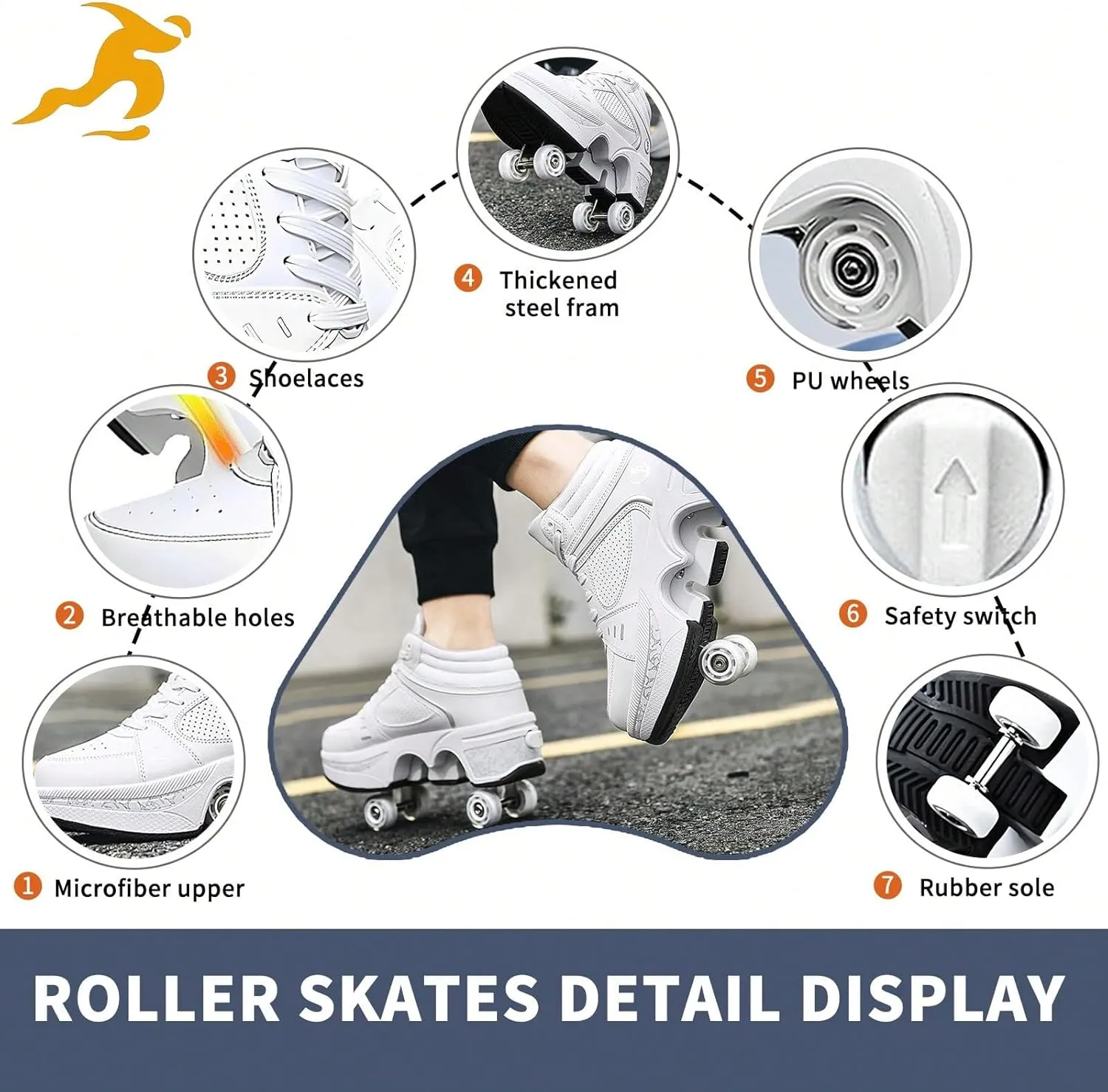 2 in 1 Roller Shoes PU Leather Outdoor Deformation Roller Skates for Men Women, Retractable Automatic Walking Sneakers with Wheels Comfortable High-Top Casual