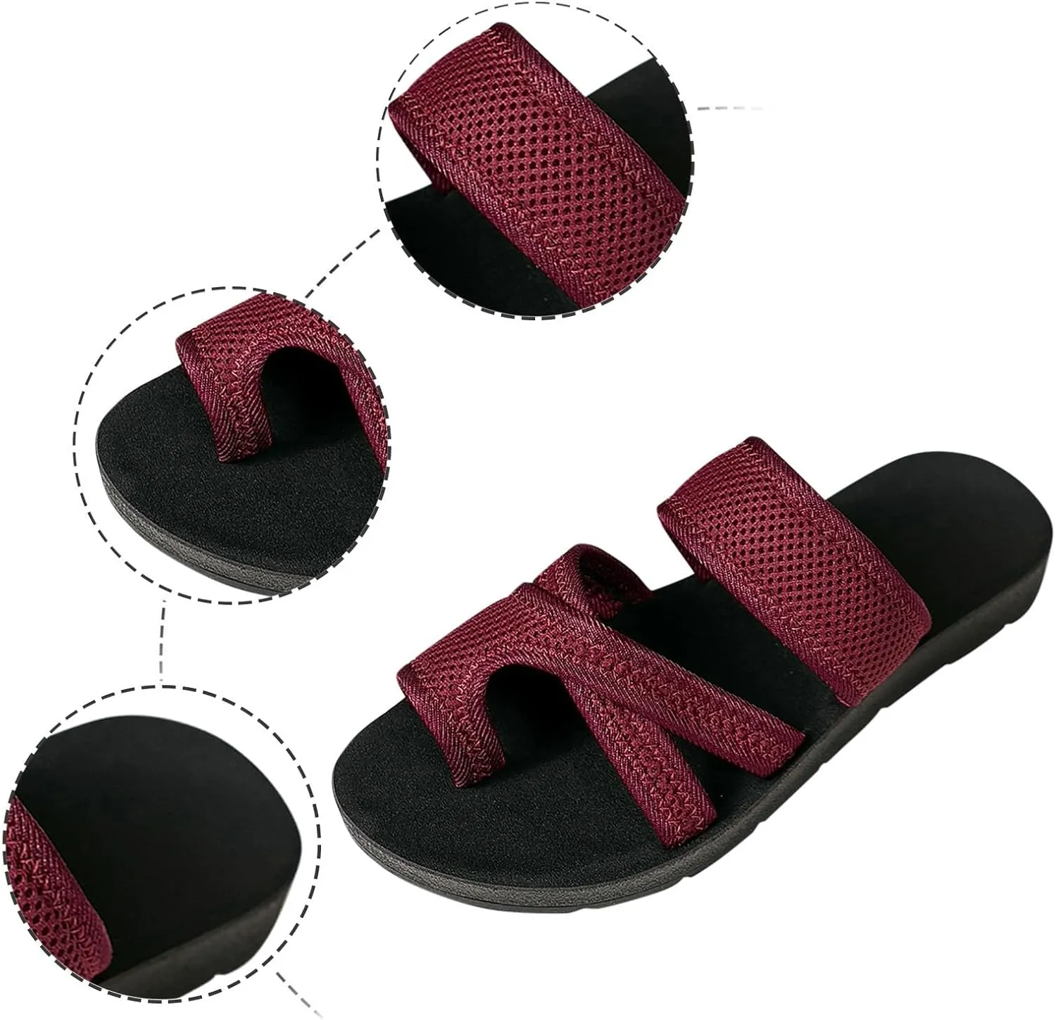 2024 Women's Hollow Mesh Slide Sandals - Dressy Summer Flats Comfortable Orthopedic Arch Support Slip On Mesh Sandals