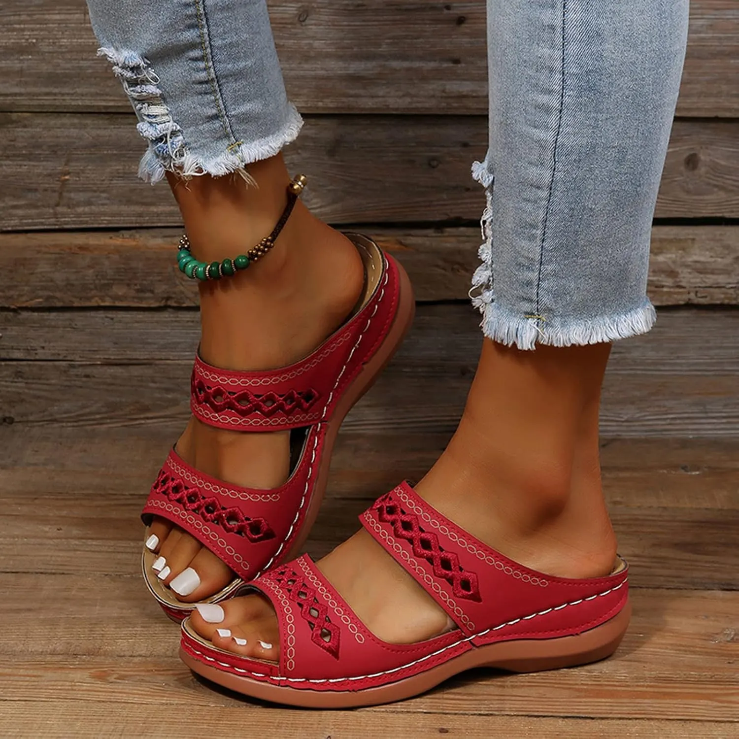 2025 Summer Sandals for Women Comfortable Wedge Sandals Arch Support Walking Sandals Flip Flops Orthopedic Sandals