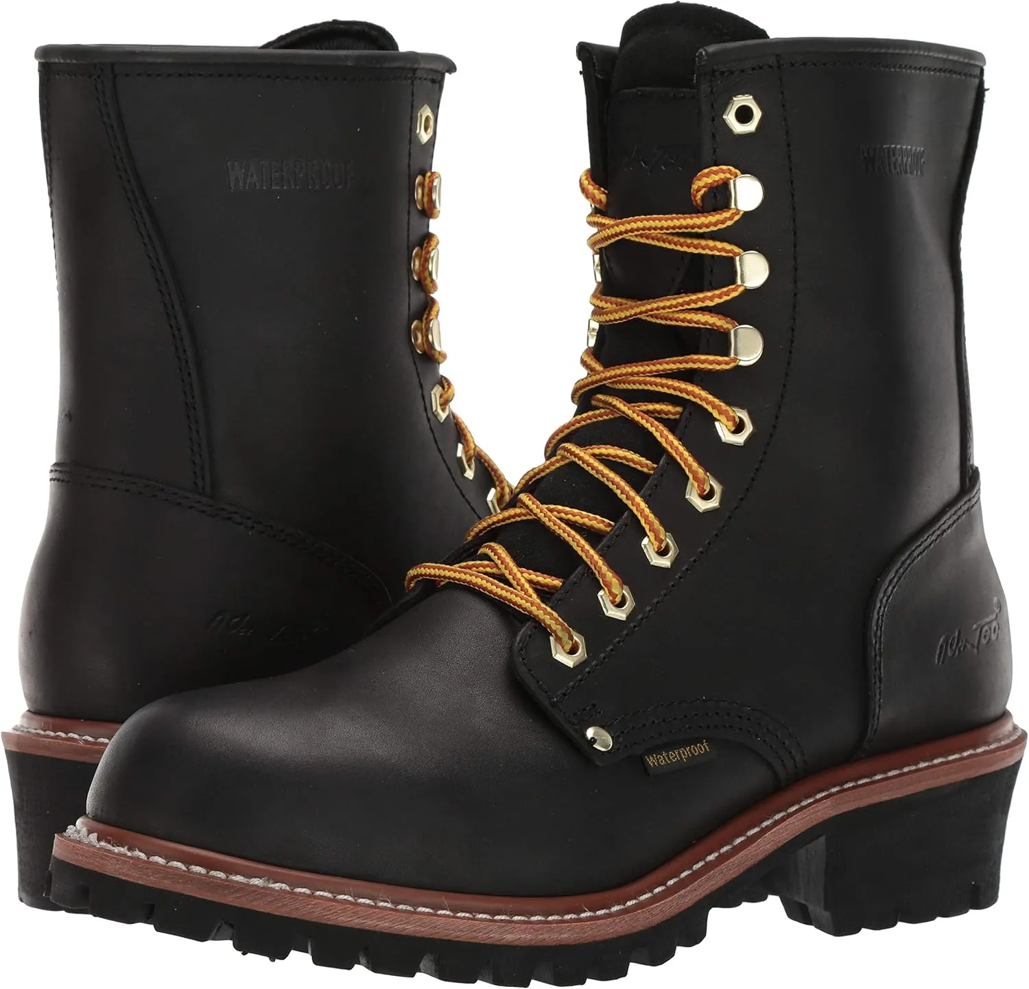 Ad Tec 9in Logger Full Grain Oiled Leather Work Boots for Men - Plain Soft Toe & Shock Absorbing Non Slip Rubber Lug Sole