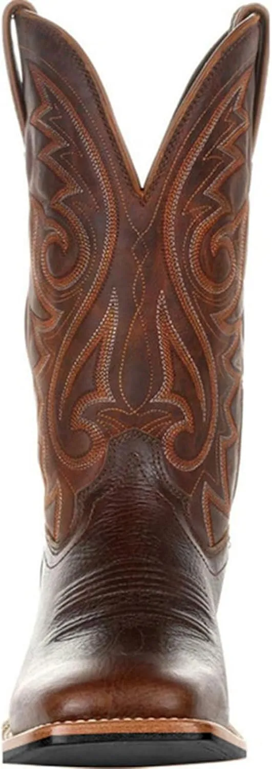 ADMLZQQ Men's Square Toe Cowboy Boot Mid Calf Western Boots Hiking Riding Combat Boots