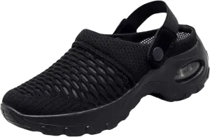 Air Cushion Orthopedic Slip On Shoes Womens Breathable Mesh Garden Shoes Comfortable Walking Shoes Fashion Knit Fabric Clogs For Women On Feet All Day