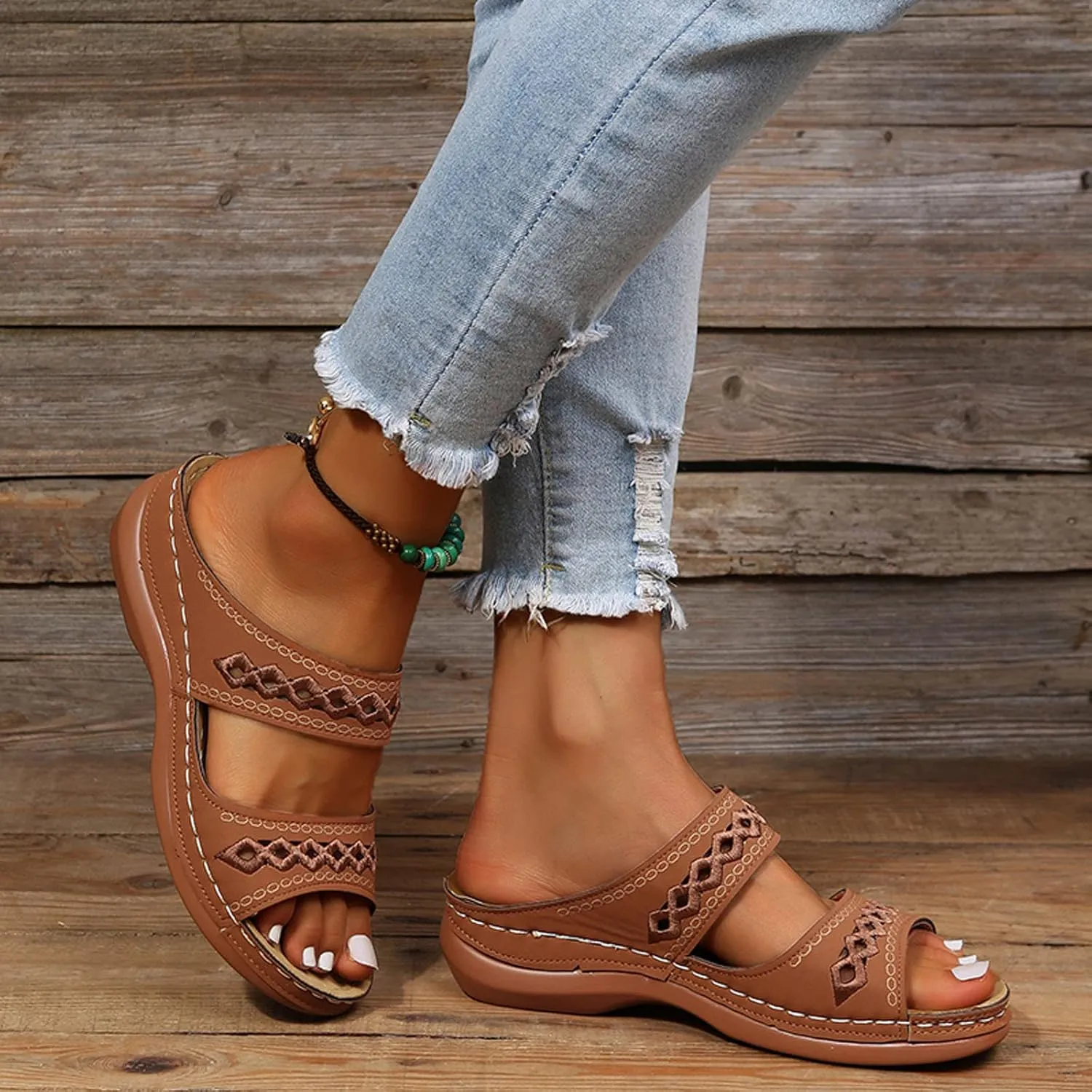 AMDBEL Orthopedic Sandals for Women,Women Walking Slippers with Arch Support Anti-Slip Sandals Slip On Flip Flop Casual Shoes