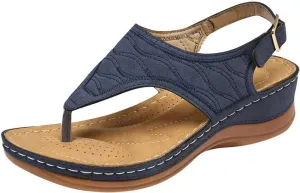 AMDBEL Sandals for Women 2024 Comfortable Platform Thong Flat Shoes Leather Foam Beach Sandals Vacation Embroidery Sandals