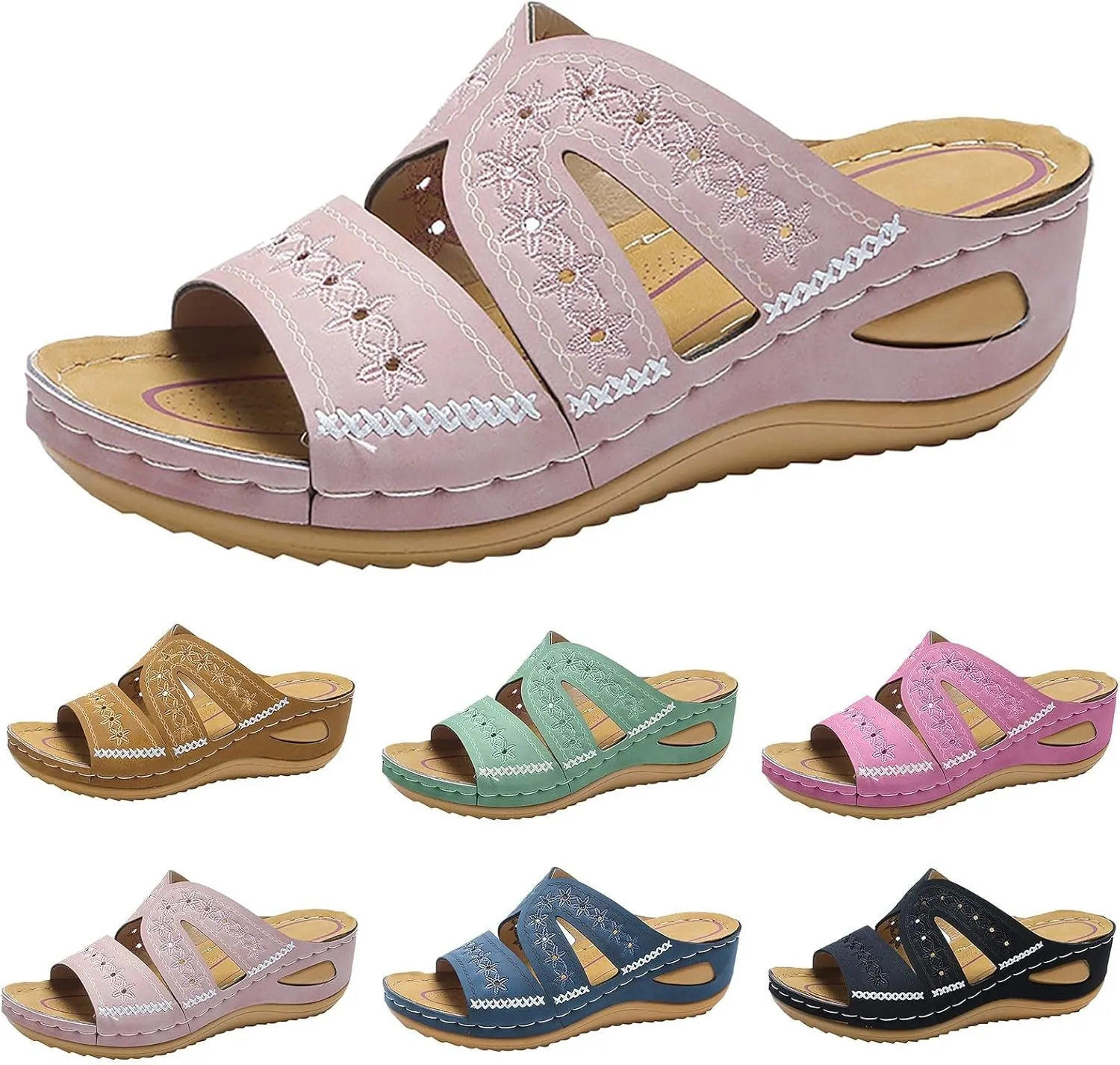 AMDBEL Sandals for Women 2024 Dressy Orthopedic Sandals with Arch Support Flip Flops Wedge Sandals Comfortable Walking Shoes