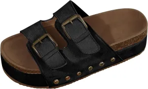 AMDBEL Sandals for Women 2024,Women's Platform Sandals Slip on Mules Casual Buckle Straps Summer Slippers Shoes