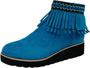 Ankle Boots for Women Dressy Platform Boots Comfortable Soft Sole Chunky Slope Heel Fringe Frosted Suede Booties