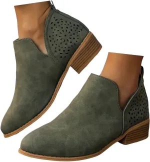 Ankle Boots for Women Low Heel Women's Boots Ankle Booties Pointed Toe Pull on Chunky Heel Slip on V Cut Women Boots