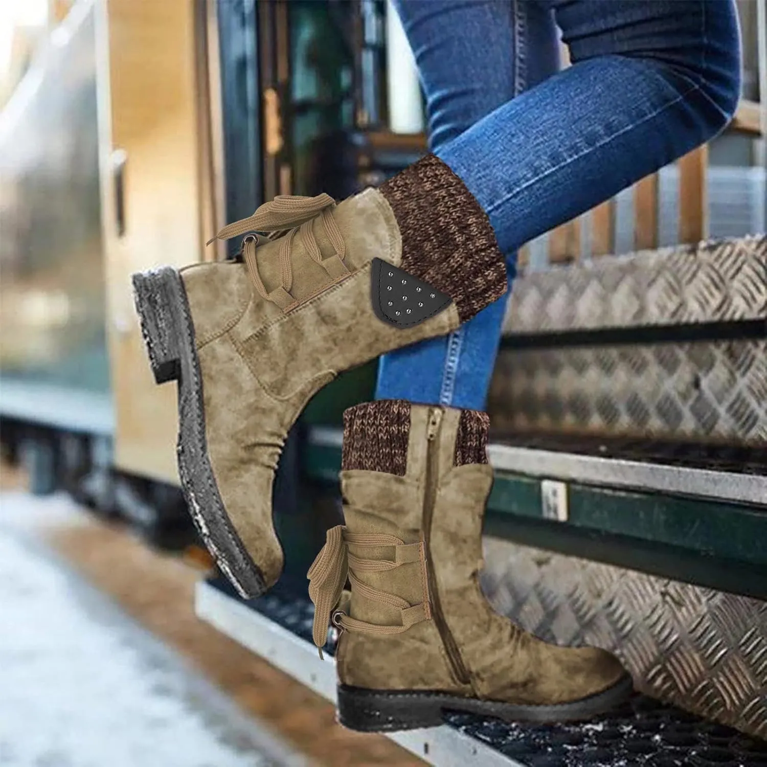 Ankle Snow Boots for Women 2023 Lightweight Women Snow Boots Calf High Women's Black Leather Winter Boots Outdoor Boots Women Brown Womens Winter Ankle Boots Wide Width