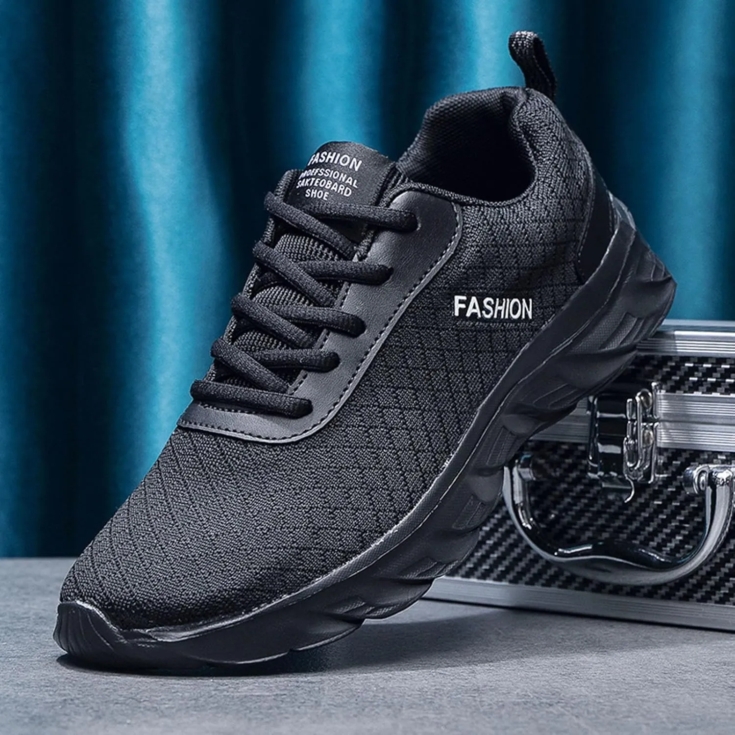 Arch Support Fitness Sneaker for Men Breathable Elastic Fly Woven Mesh Sneaker Breathable Lace Up Shoes for Men