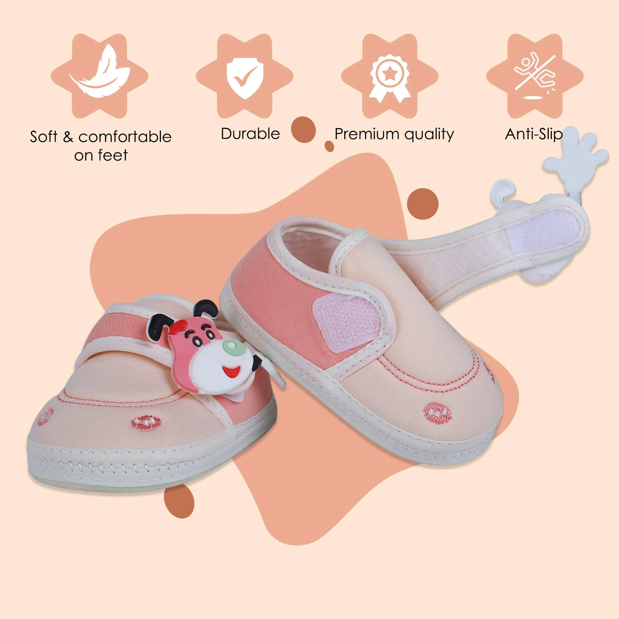 Baby Moo Puppy Face Soft Sole Anti-Slip Booties - Pink