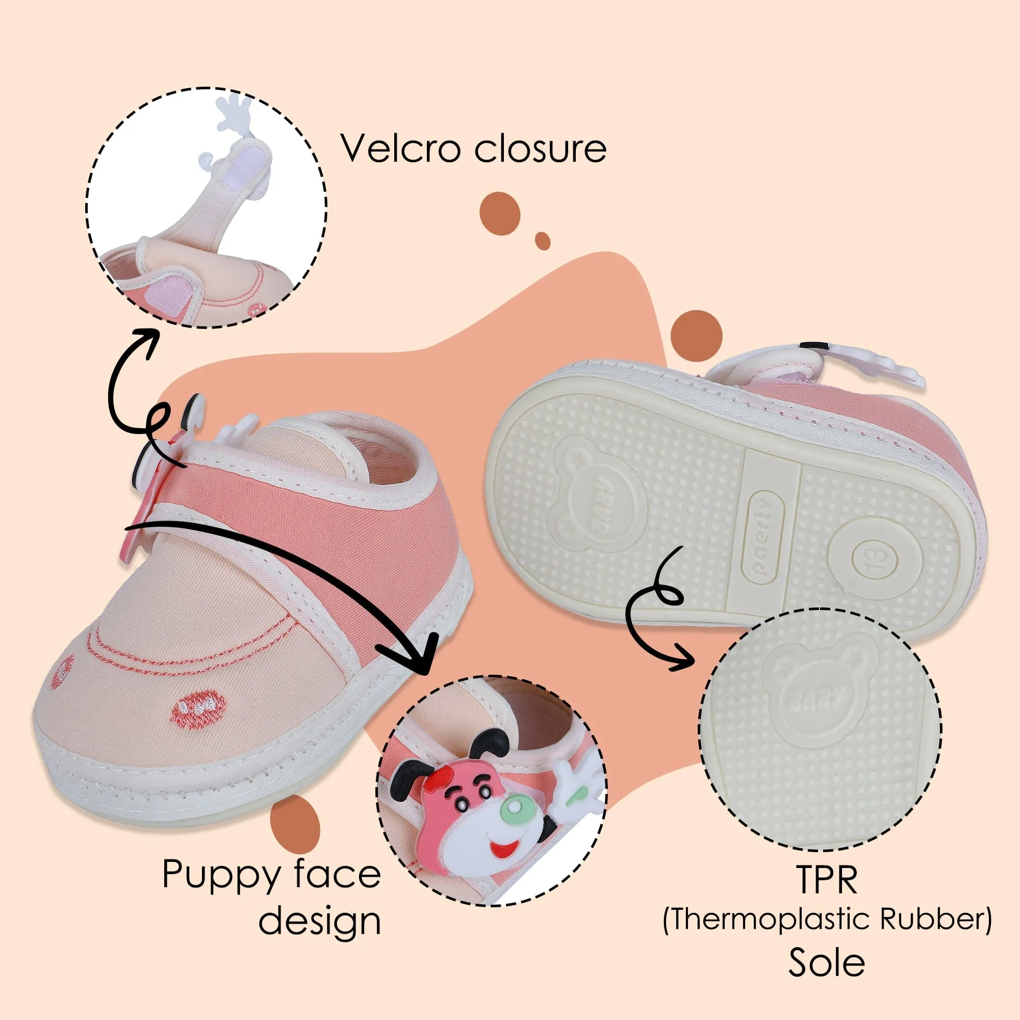Baby Moo Puppy Face Soft Sole Anti-Slip Booties - Pink