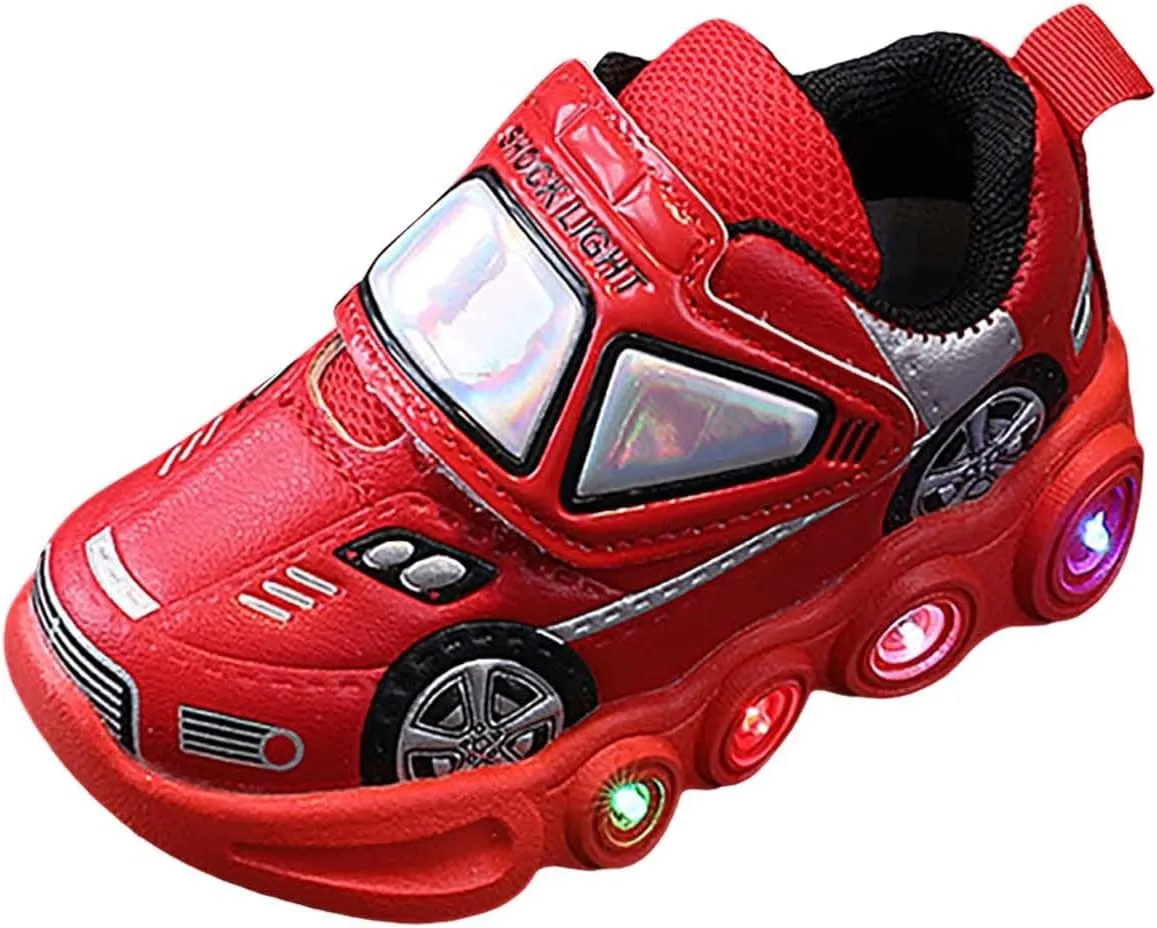 Baby Toddler Fashion Light Shoes Boys Girls Cartoon Car Casual Light Up Shoes for Sports Tennis Running and Walking
