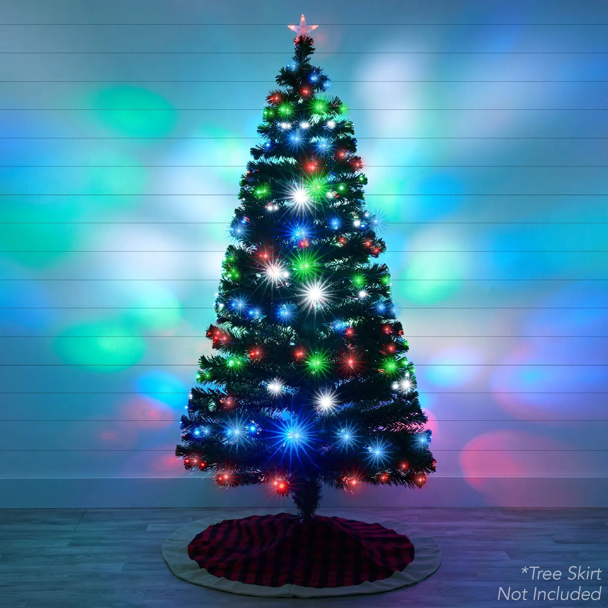 Best Choice Products 6ft Pre-Lit Fiber Optic Artificial Pine Christmas Tree w/ 230 Multicolored LED Lights, 8 Sequences