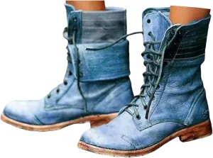 Boots For Women Ankle Booties Western Mid Calf Low Heel Punk Combat Boots Motorcycle Riding Military Biker Boots 2024