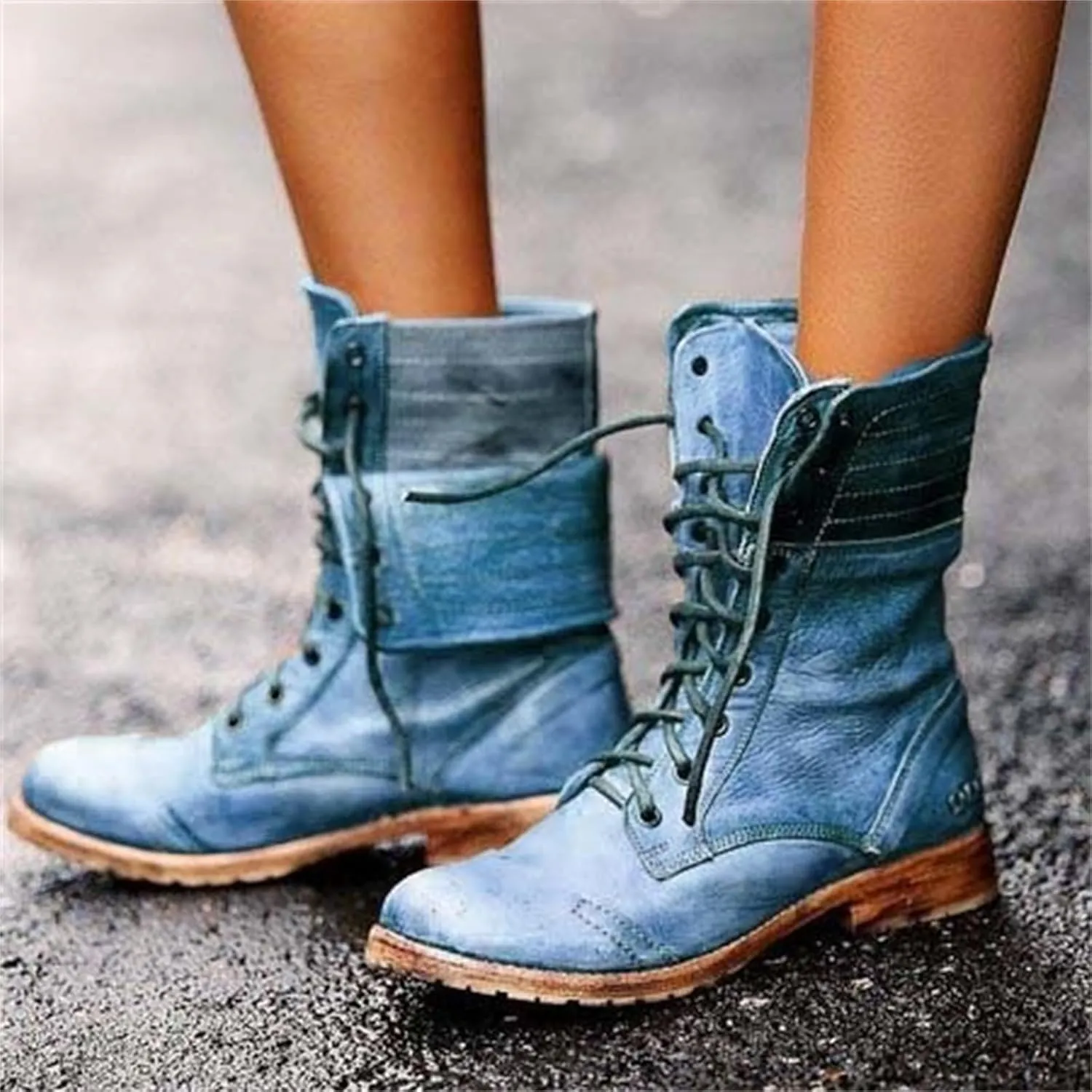 Boots For Women Ankle Booties Western Mid Calf Low Heel Punk Combat Boots Motorcycle Riding Military Biker Boots 2024