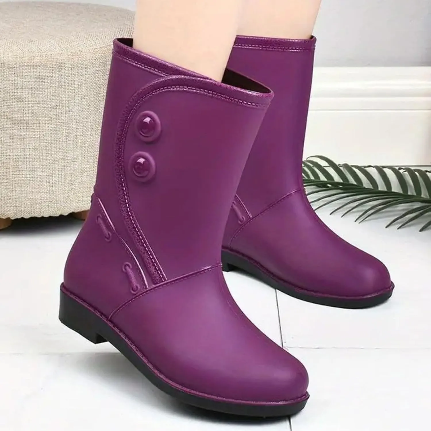 Boots for Women Fashion Rain Boots Short Rain Boots Ankle Rainboot Slip On Rubber Shoes