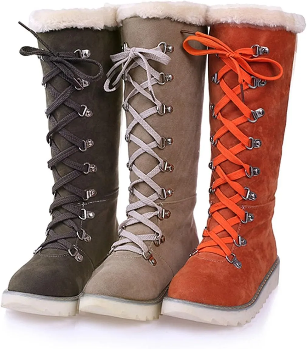 Boots for Women Lace Up Soft Furry Fur Warm Comfortable Womens Boots Round Toe Thick Sole Anti-slip Fashion Boots