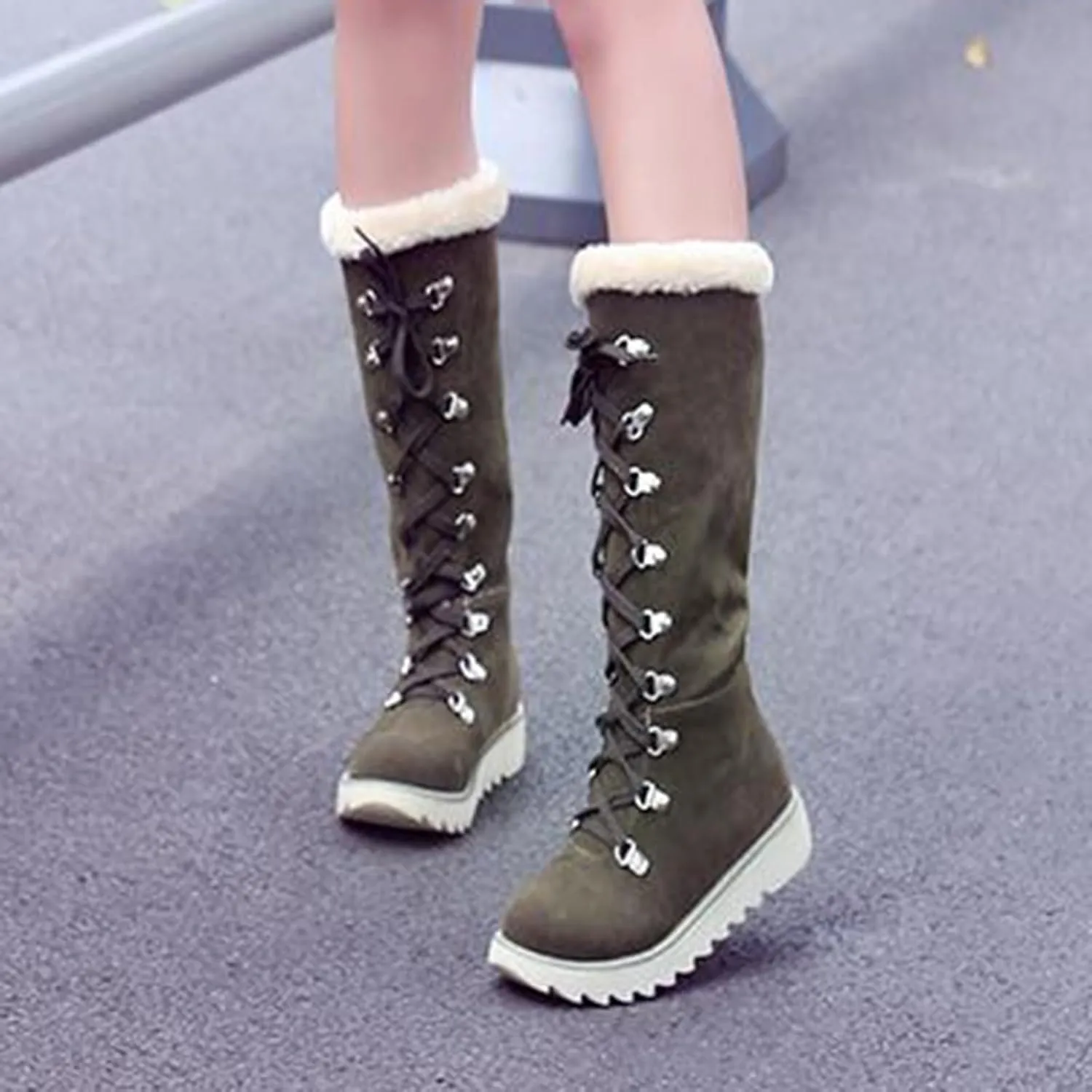 Boots for Women Lace Up Soft Furry Fur Warm Comfortable Womens Boots Round Toe Thick Sole Anti-slip Fashion Boots