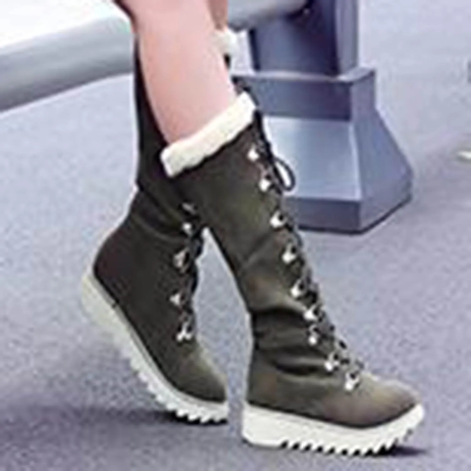 Boots for Women Lace Up Soft Furry Fur Warm Comfortable Womens Boots Round Toe Thick Sole Anti-slip Fashion Boots