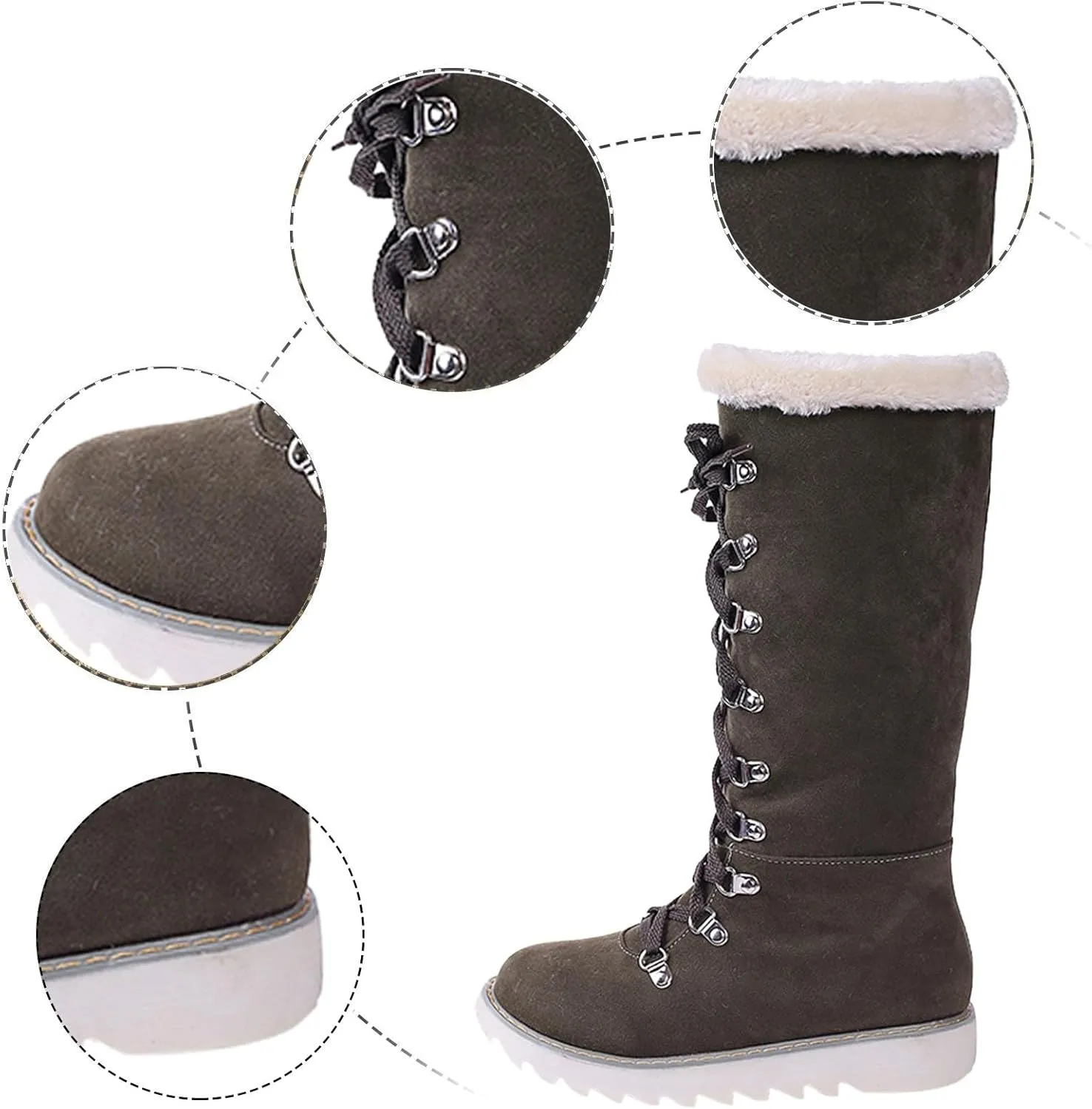 Boots for Women Lace Up Soft Furry Fur Warm Comfortable Womens Boots Round Toe Thick Sole Anti-slip Fashion Boots