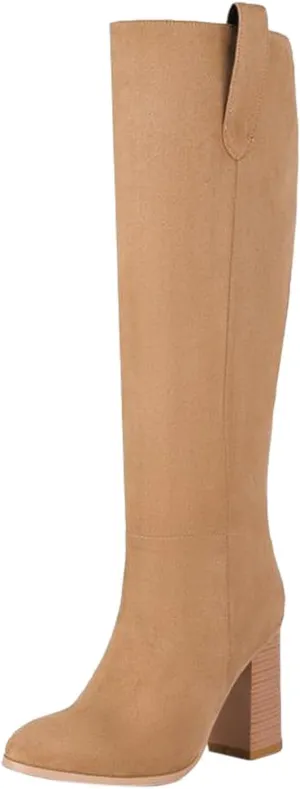 Boots for Women Solid color Block Heels Soft Comfortable Womens Boots Round Toe Anti-slip Keen-High Flock Boots