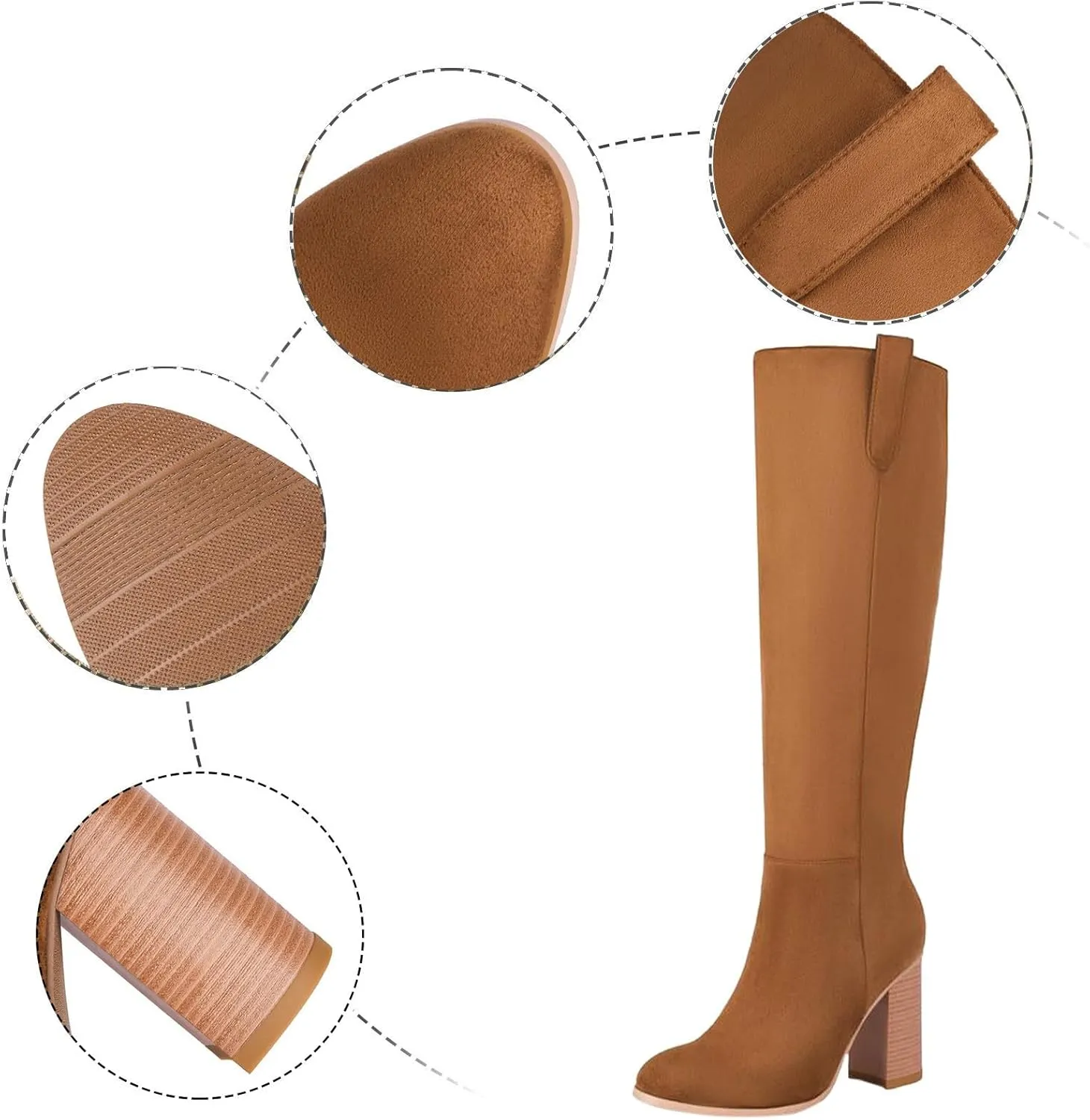 Boots for Women Solid color Block Heels Soft Comfortable Womens Boots Round Toe Anti-slip Keen-High Flock Boots