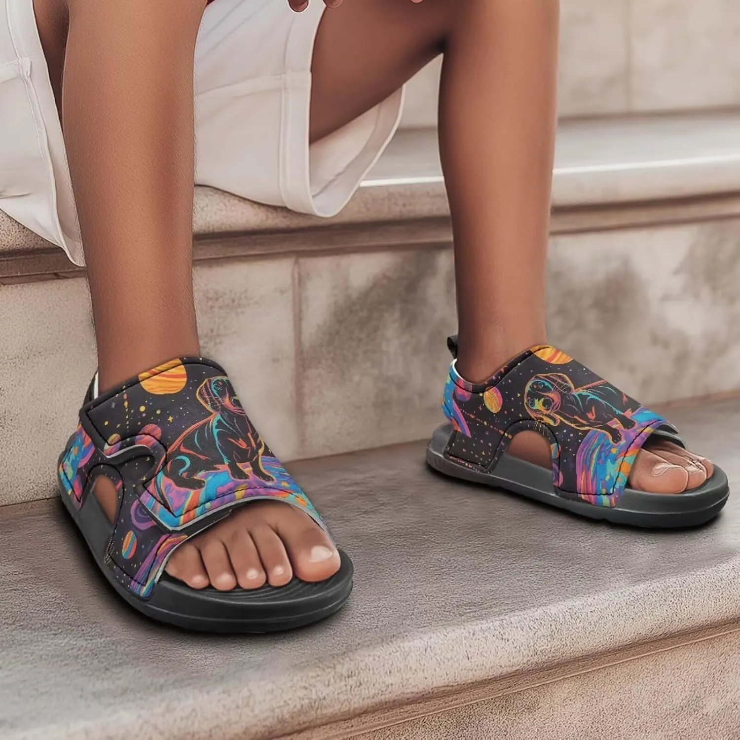 Boys Flame Sandals Kids Open Toe Outdoor Hiking Sandals Lightweight Athletic Beach Water Sport Shoes Adjustable