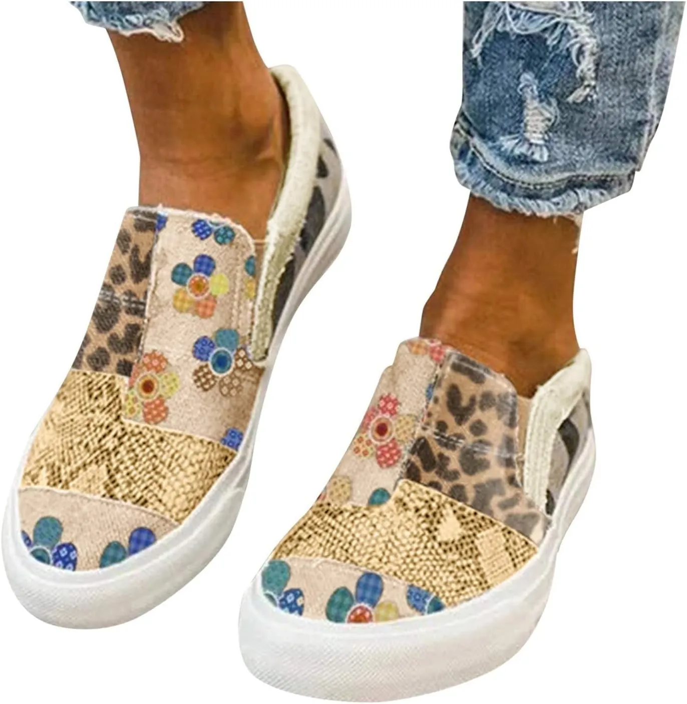 Canvas Shoes for Women Slip Ons Low Top Sneakers for Women Comfortable Classic Walking Shoes Fashion Loafers Ladies Casual Shoe Flats