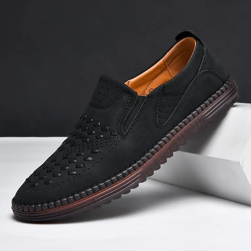 Carter James Genuine Leather Loafer Mens Comfortable Casual Slip On Loafers Lightweight Breathable Walking Shoes