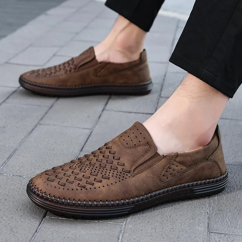 Carter James Genuine Leather Loafer Mens Comfortable Casual Slip On Loafers Lightweight Breathable Walking Shoes