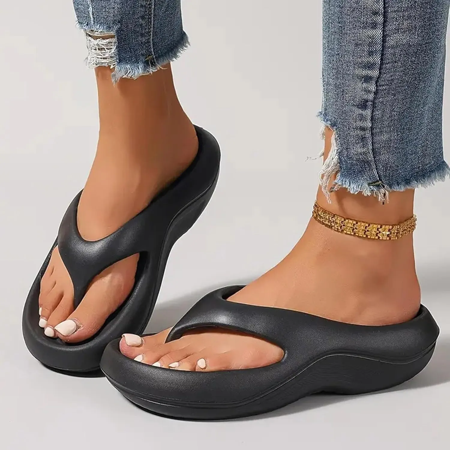Casual Walking Wedges Flip Flops For Women With Arch Support Yoga Mat Comfortable Summer Beach Walking Thong Cushion