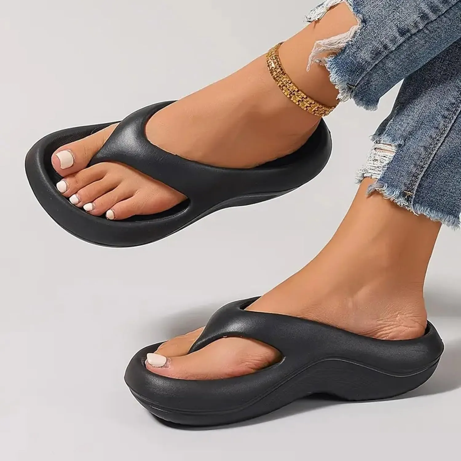 Casual Walking Wedges Flip Flops For Women With Arch Support Yoga Mat Comfortable Summer Beach Walking Thong Cushion
