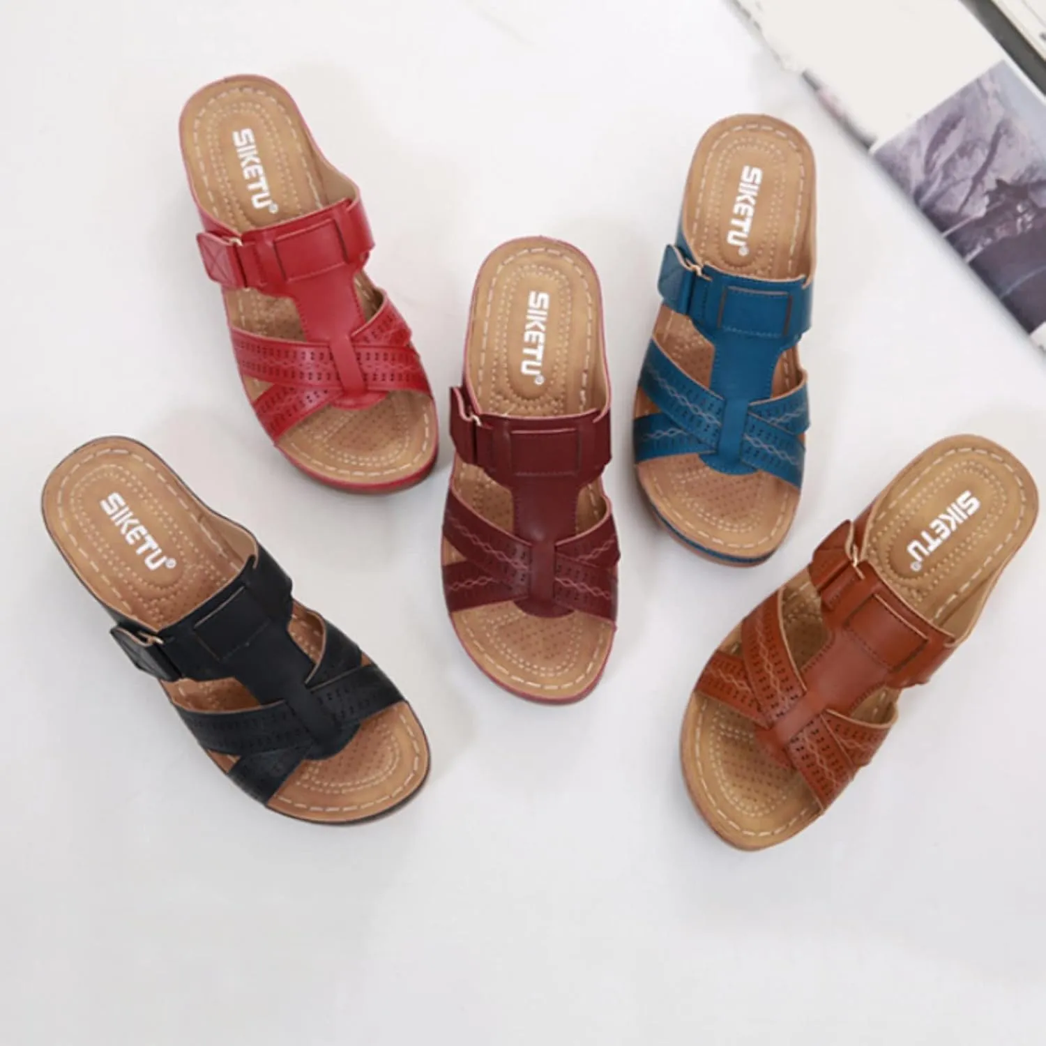 Cathalem Flat Sandals for Women Wedge Comfortable Orthopedic Wedge Sandalias Women Slip on Platform Sandals