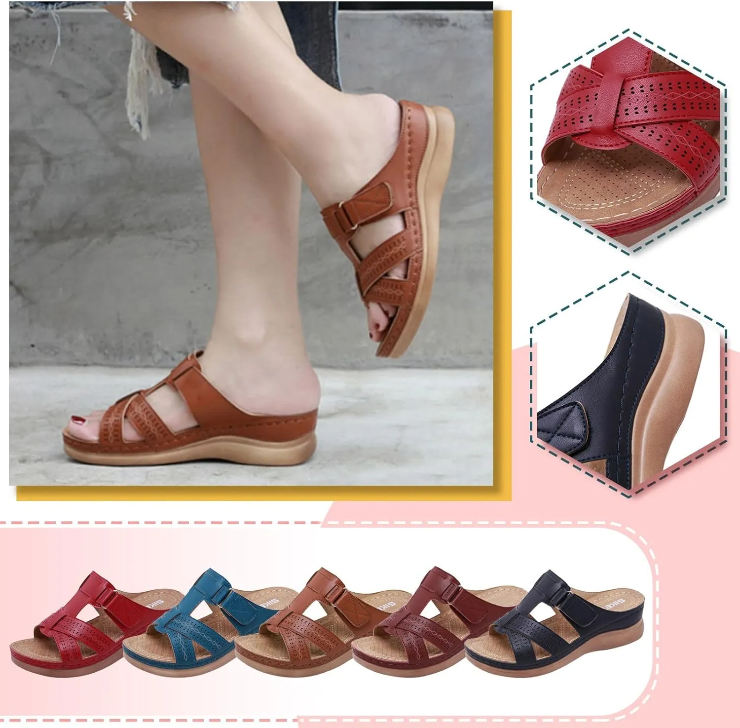 Cathalem Flat Sandals for Women Wedge Comfortable Orthopedic Wedge Sandalias Women Slip on Platform Sandals