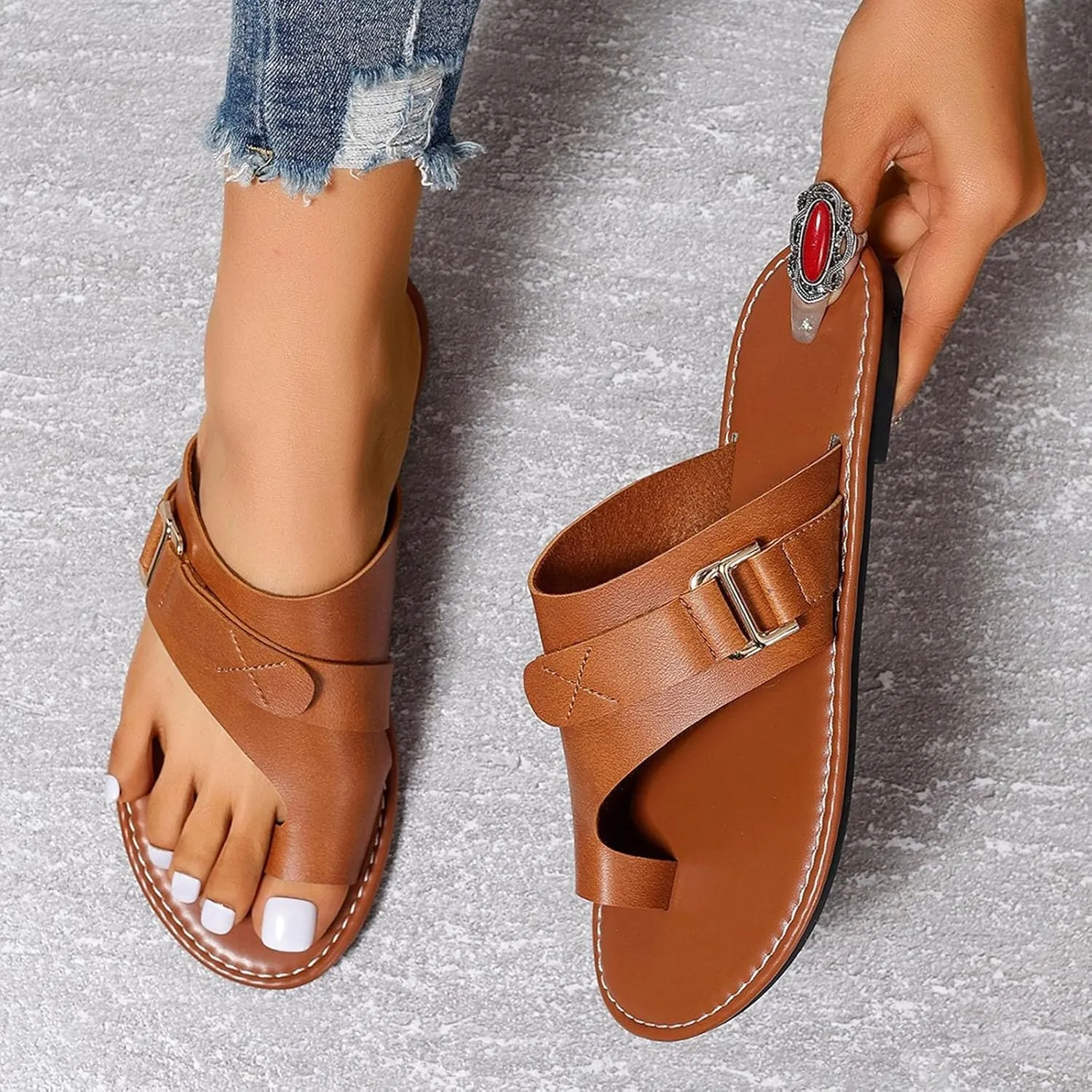 Cathalem Gladiator Sandals for Women Comfortable Orthopedic Sandals Womens Dressy Summer Flip Flops Casual Walking Wedges