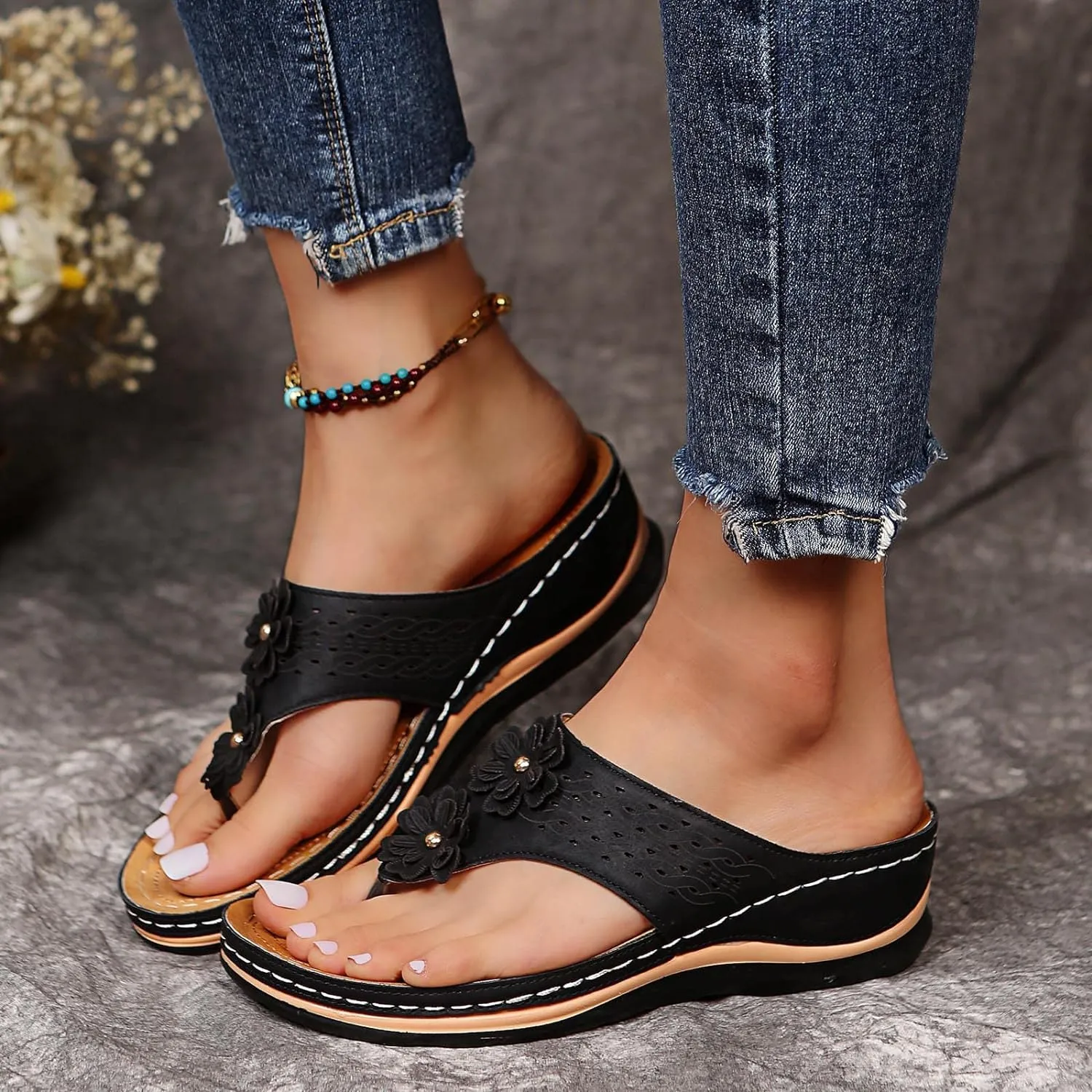 Cathalem Platform Flip Flops for Women Wedge Sandals Comfortable Walking Sandals Cushion Footbed Platform Sandals