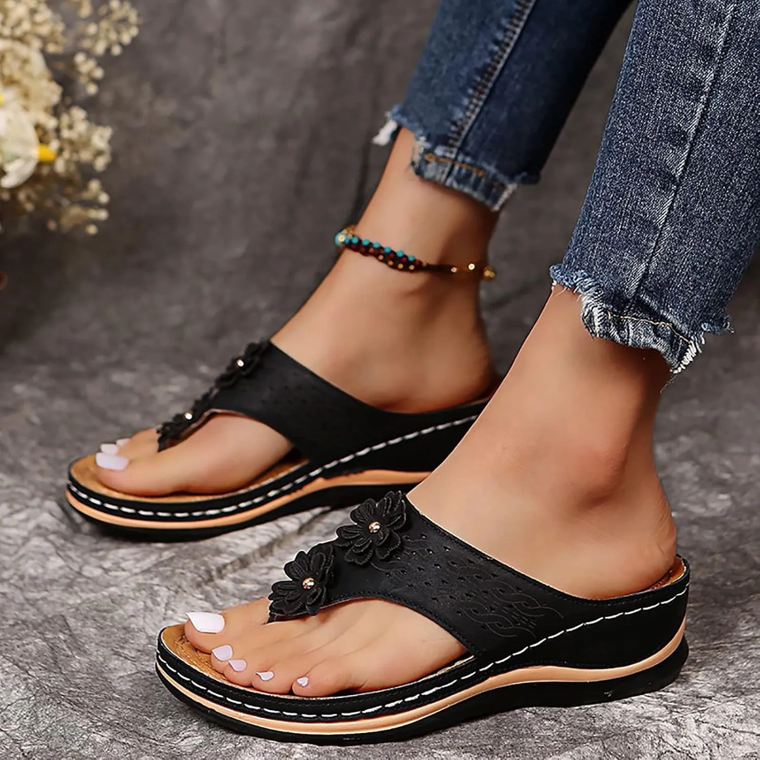 Cathalem Platform Flip Flops for Women Wedge Sandals Comfortable Walking Sandals Cushion Footbed Platform Sandals
