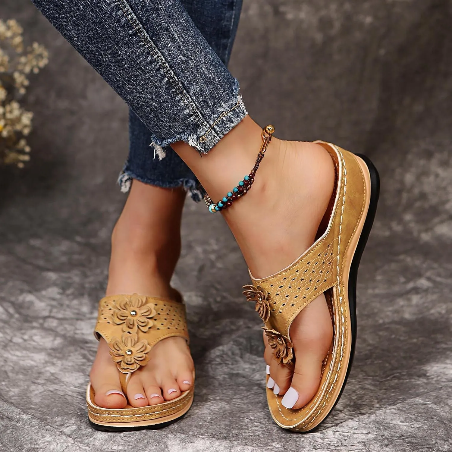 Cathalem Summer Sandals for Women 2024 Casual Strappy Low Wedges Sandals Open Toe Ankle Strap Platform Sandals Dress Shoes