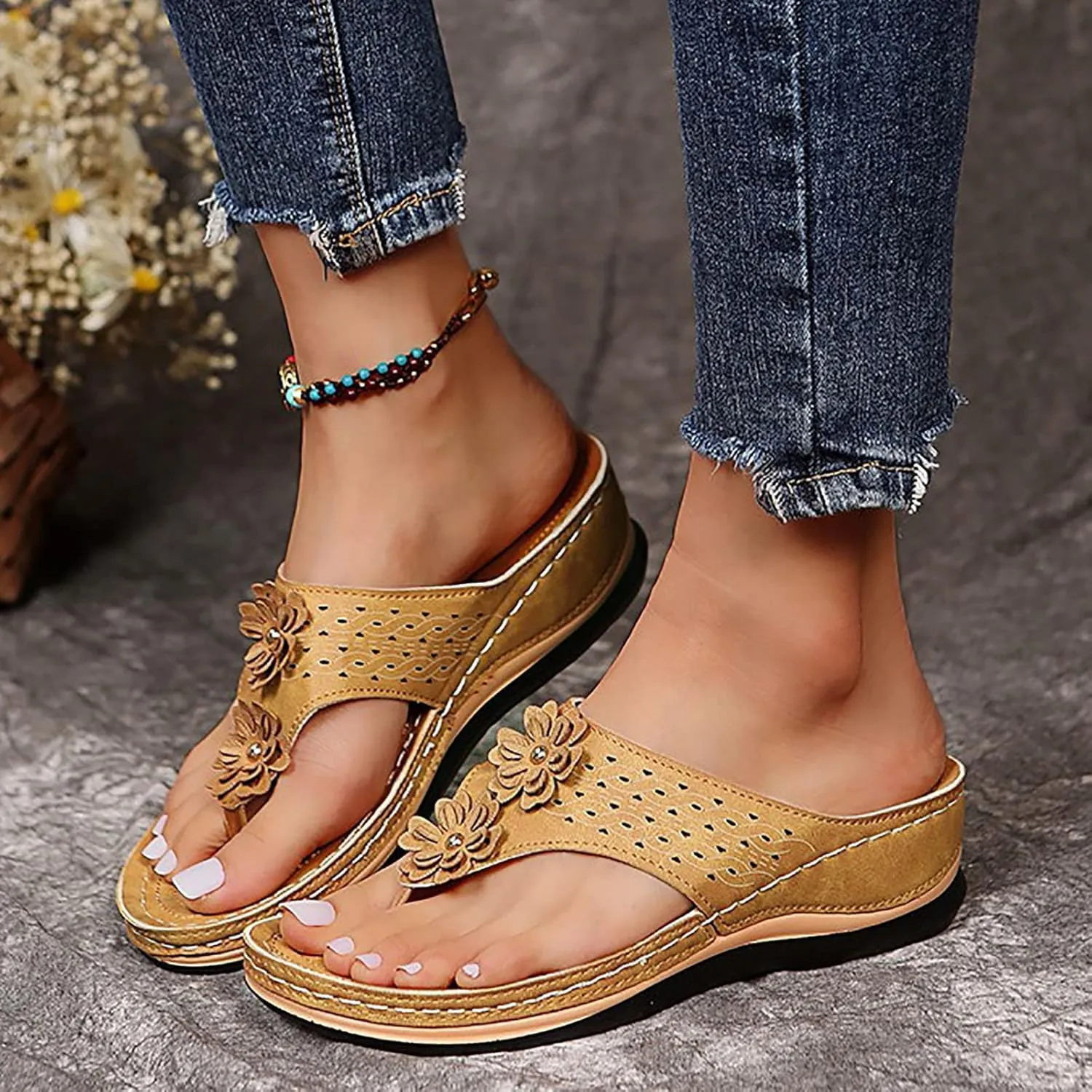 Cathalem Summer Sandals for Women 2024 Casual Strappy Low Wedges Sandals Open Toe Ankle Strap Platform Sandals Dress Shoes