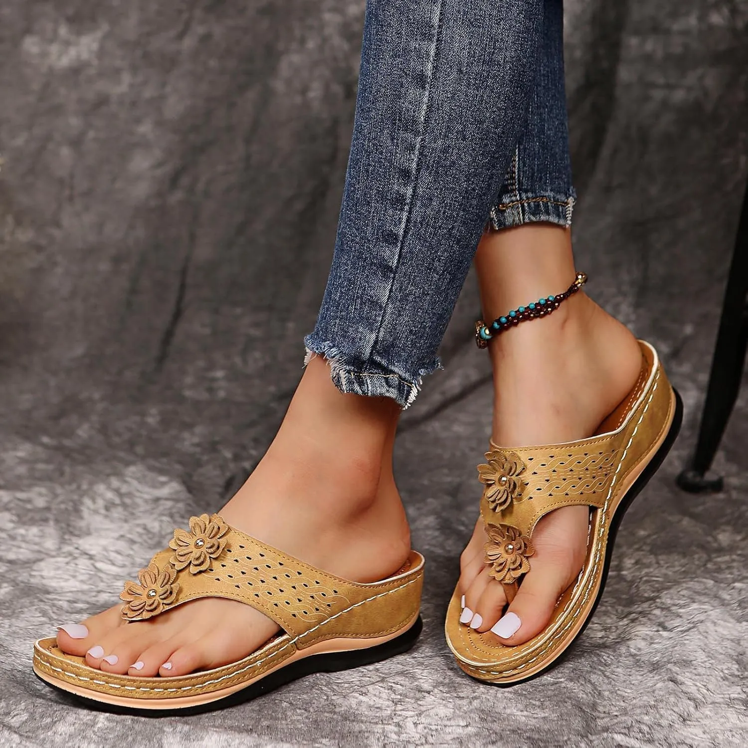 Cathalem Summer Sandals for Women 2024 Casual Strappy Low Wedges Sandals Open Toe Ankle Strap Platform Sandals Dress Shoes