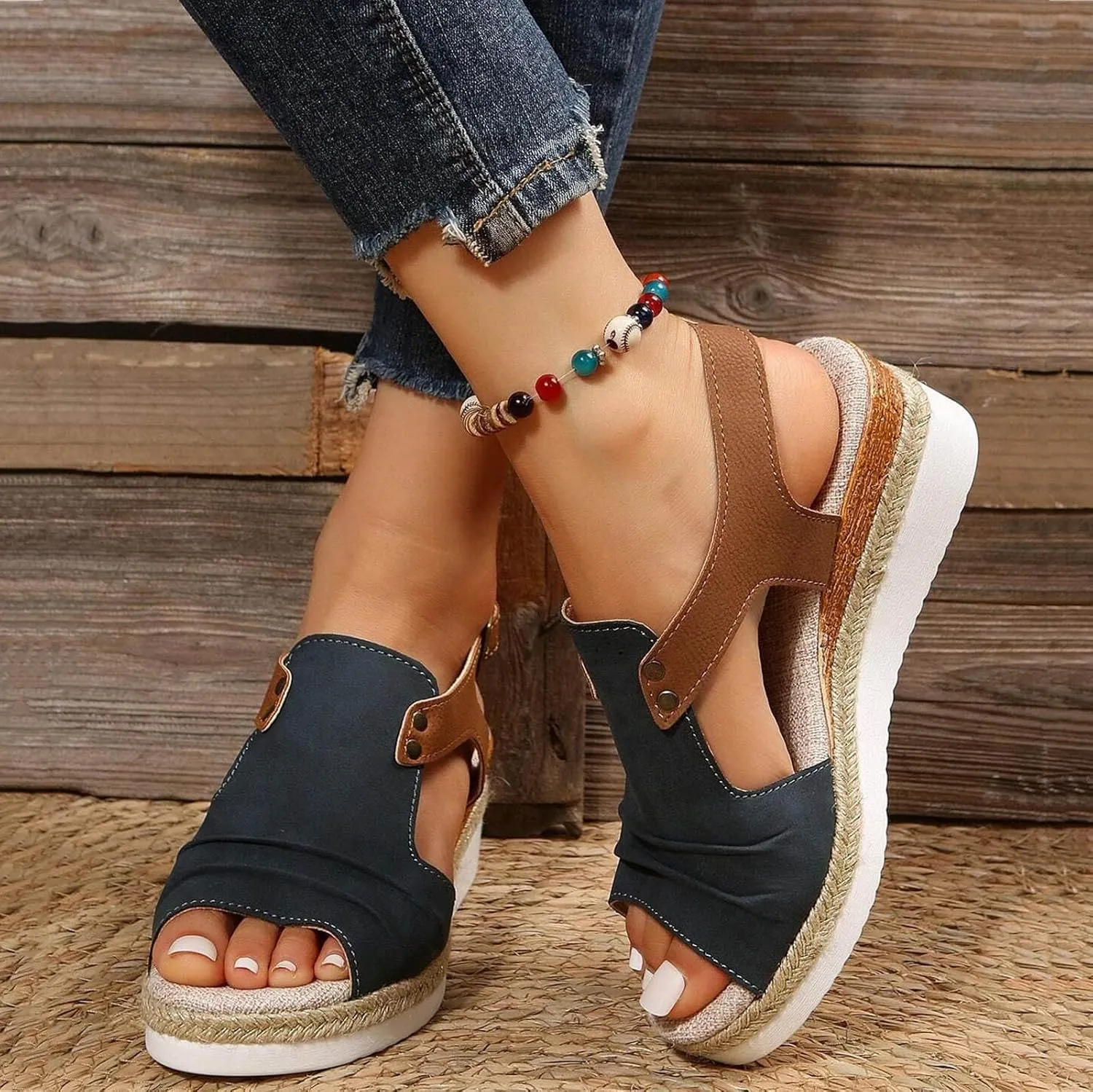 Cathalem Summer Sandals for Women 2024 Flat Open Toe Ankle Strap Espadrilles Sandals Casual Slip on Beach Sandals
