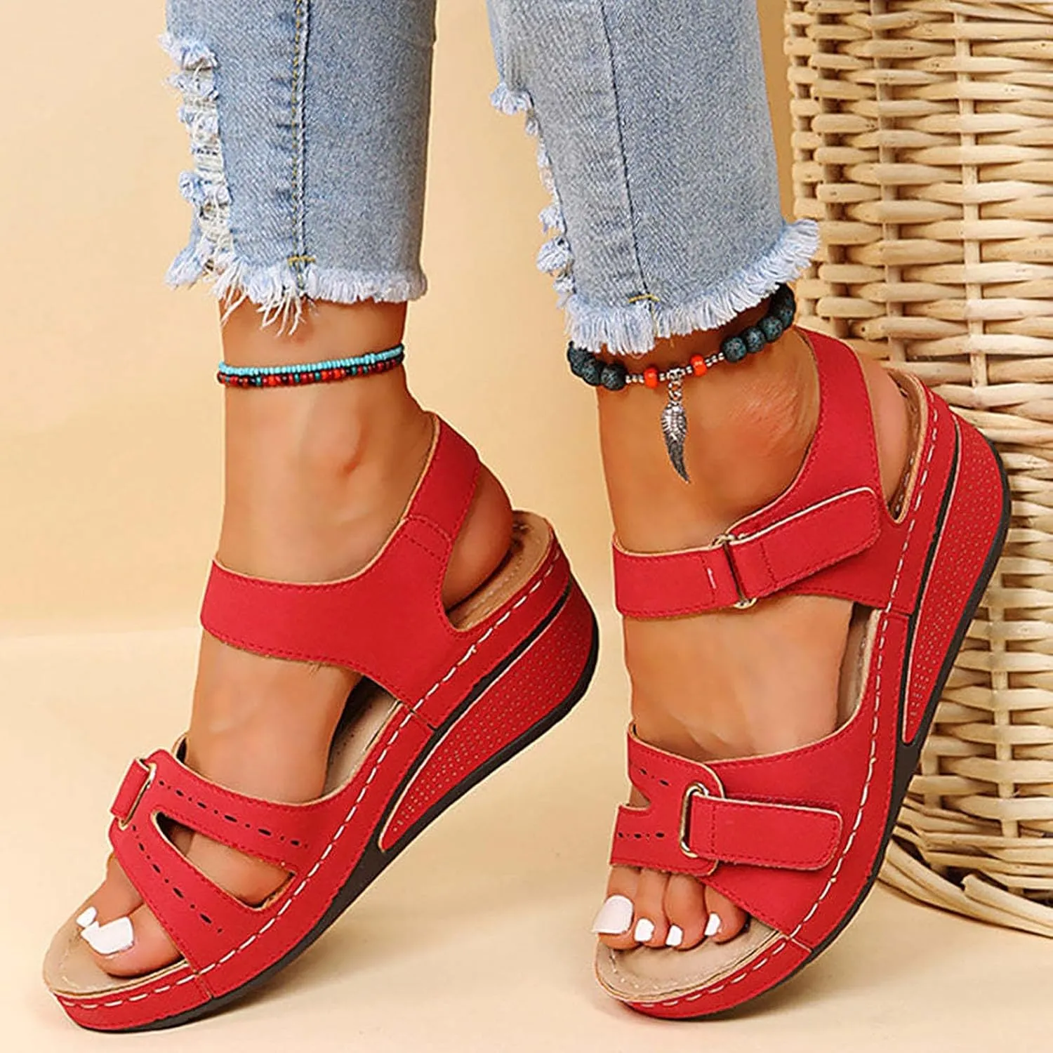 Cathalem Summer Sandals for Women 2024 Wide Women's Sandals Women's Comfortable Women's Sandals with Arch Support