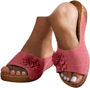 Chic Flowers Orthopedic Sandals for Women,Flowers Orthopedic Sandals for Women Arch Support,Fish Mouth Open Toe Leather Floral Slippers,Casual Dressy Wedge Platform Sandal Breathable Summer 2025