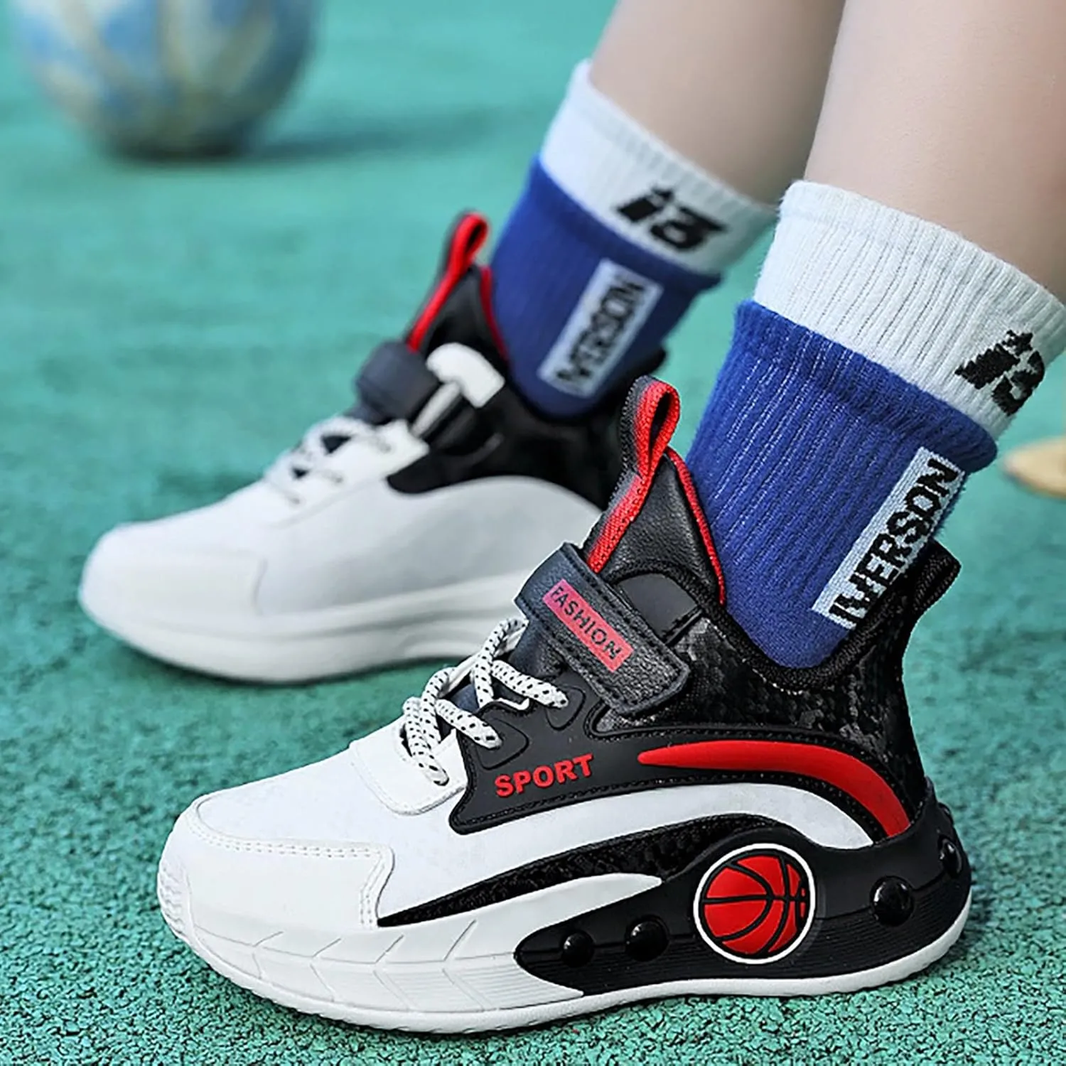 Childrens Boys Basketball Sneakers High Top Non Slip Padded Lace Sport Shoes Kids Flat Strap Breathable Sneakers