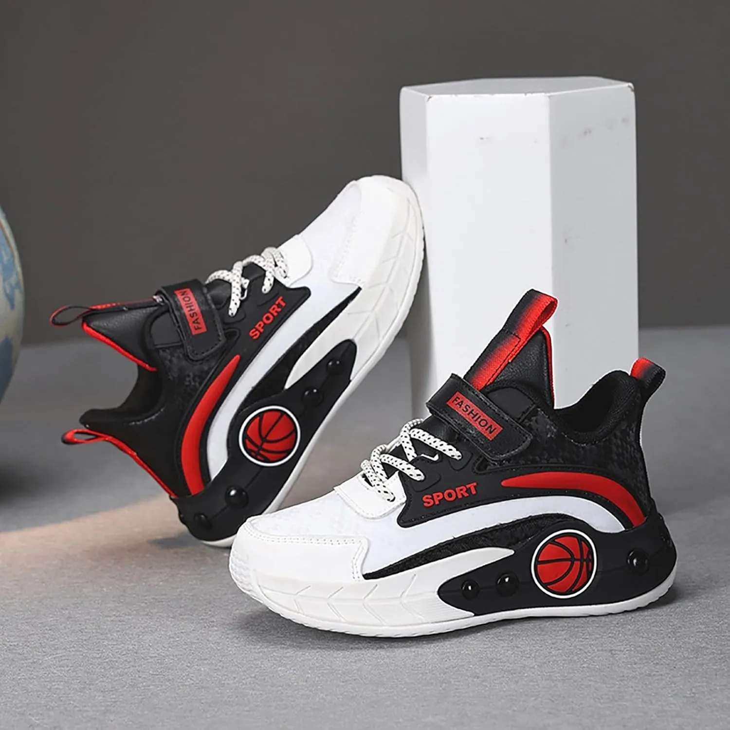 Childrens Boys Basketball Sneakers High Top Non Slip Padded Lace Sport Shoes Kids Flat Strap Breathable Sneakers