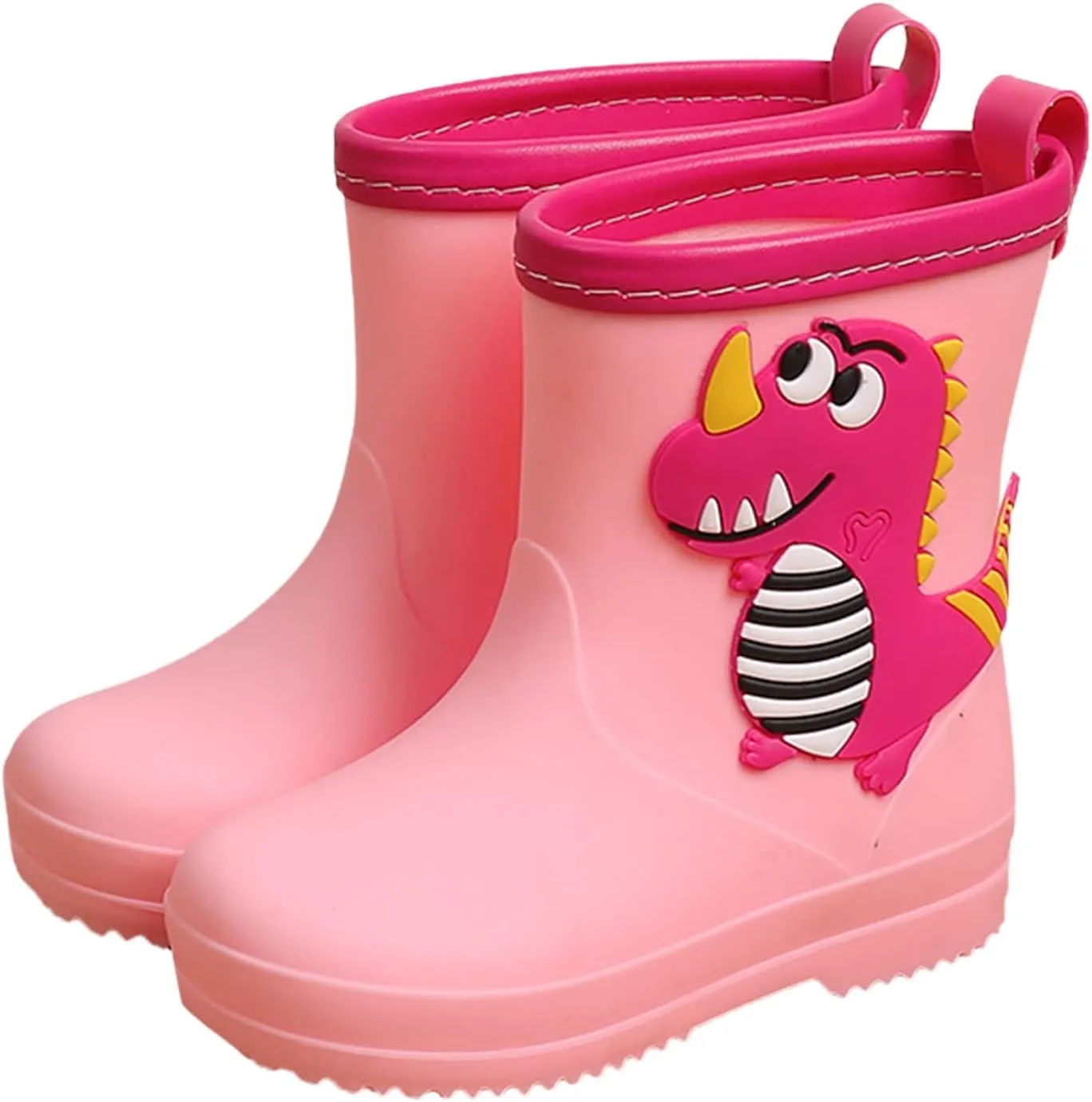 Classic Children Rain Boots PVC Rubber Children Water Shoes Waterproof Rain Boots Kids Baby Cartoon Outdoor Boots (Pink, 15.00)