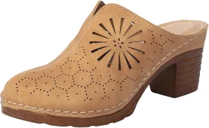 Close Toe Clogs for Women Hollow Out Casual Block Chunky Heeled Sandals Dressy Slip On Mules Comfortable Close Toe Beach Sandals
