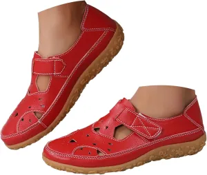 Closed Toe Sandals for Women 2025 Dressy Summer Comfortable Flat Sandals with Arch Support Breathable Hollow Out Flat Shoes Wide Width Orthopedic Sandal Dress Shoes