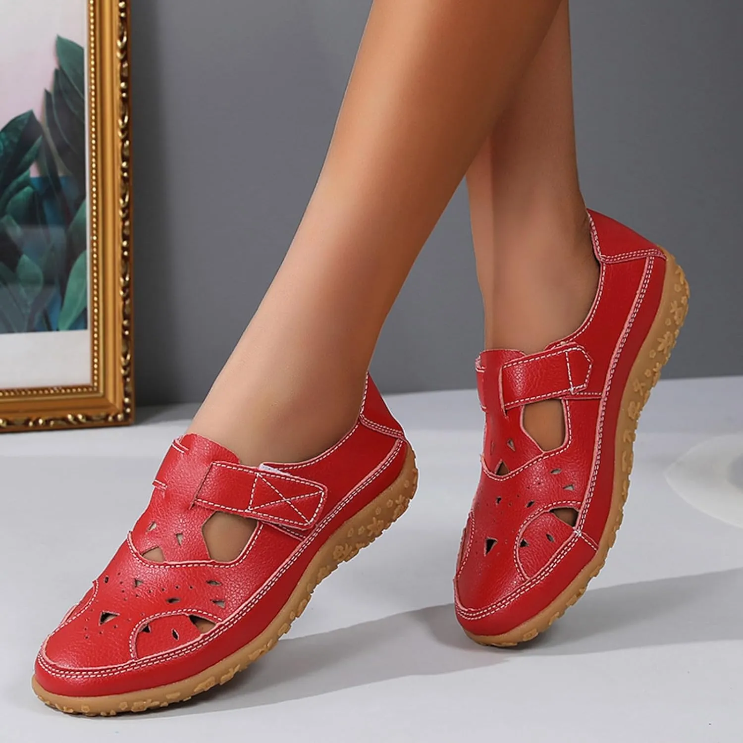Closed Toe Sandals for Women 2025 Dressy Summer Comfortable Flat Sandals with Arch Support Breathable Hollow Out Flat Shoes Wide Width Orthopedic Sandal Dress Shoes